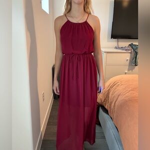 Sweet Storm Red Halter Sleeveless Maxi Dress